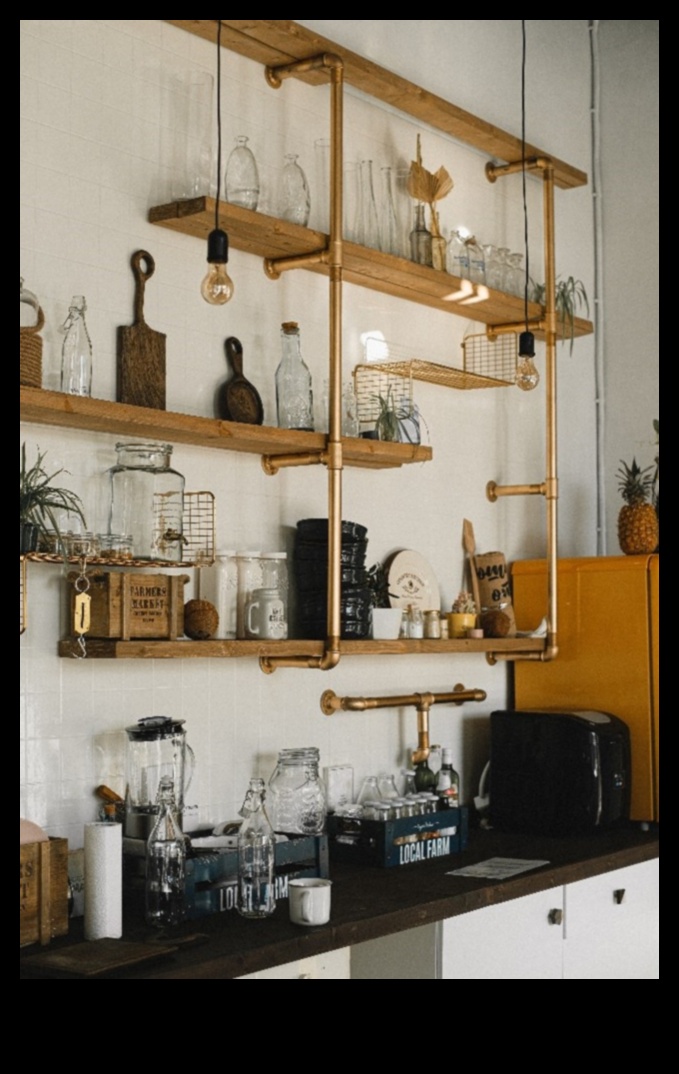 Industriāli elegantas virtuves dekoru idejas ar atvērtiem plauktiem