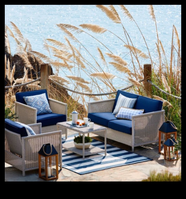 Kādi ir daži galvenie padomi, kā izrotāt āra atpūtas zonu ar jūras pieskaņām?