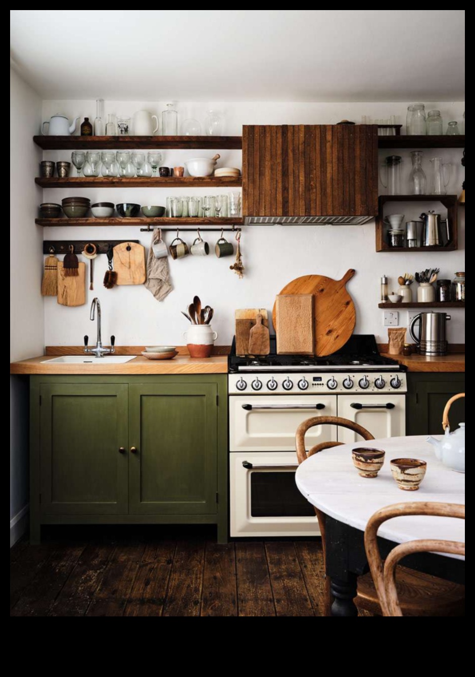 Lauku stila virtuves dekors burvīgai gaisotnei