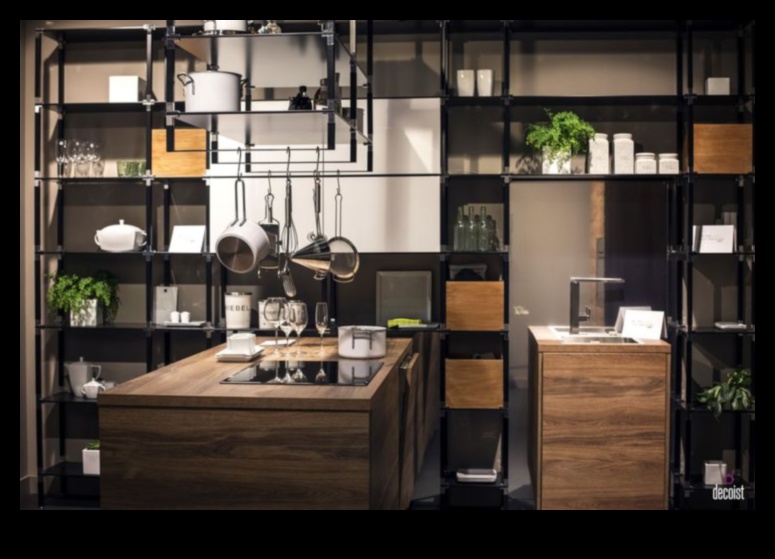 Industriāli elegantas virtuves dekoru idejas ar atvērtiem plauktiem